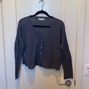 Dark Gray Waffle Knit Grade & Gather Button Down Lightweight Cardigan